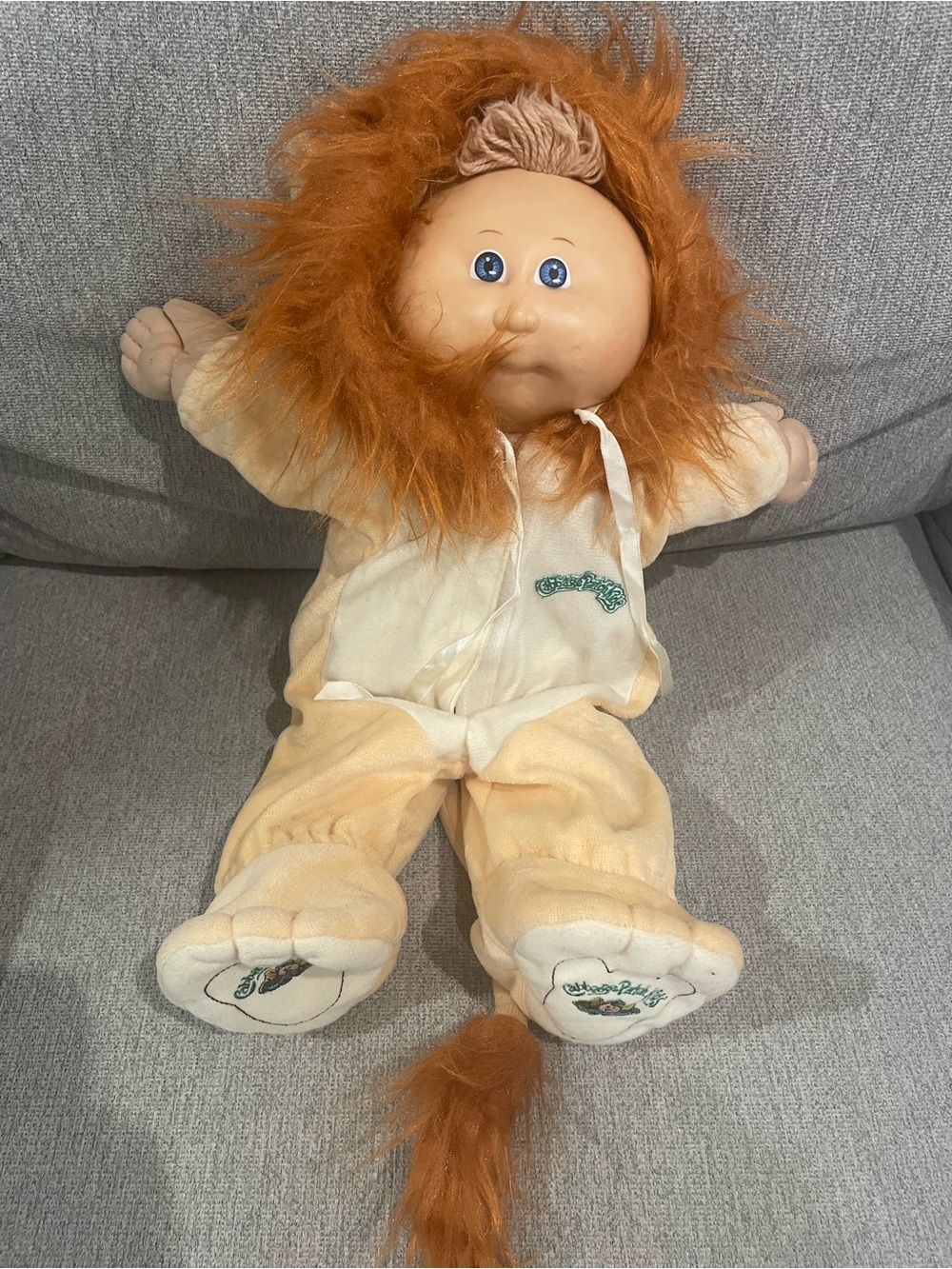 Vintage 1985 Cabbage Patch Kids Doll Curly Yarn Hair & Lion Suit Doll And Lion